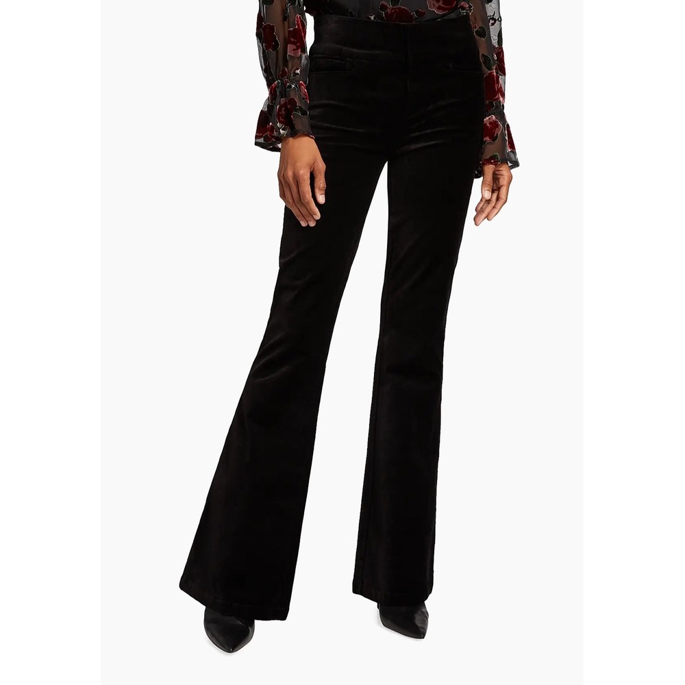 PAIGE Lou Lou Black Velvet High-Rise Flare Pants Sz 29 Vintage-Inspired Stretch